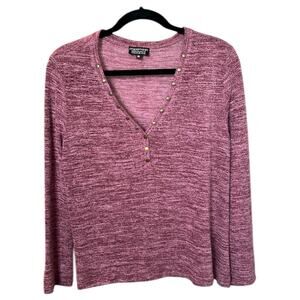 Papermoon Maroon Knit Long Sleeve Top with Brass Buttons - XXL
